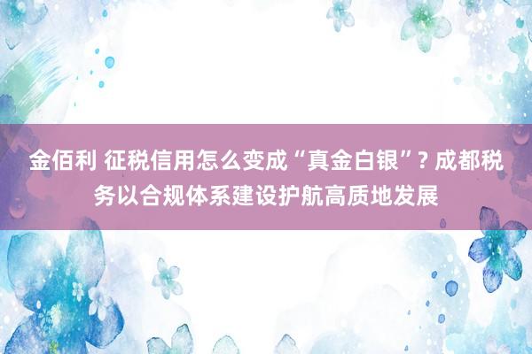 金佰利 征税信用怎么变成“真金白银”? 成都税务以合规体系建设护航高质地发展