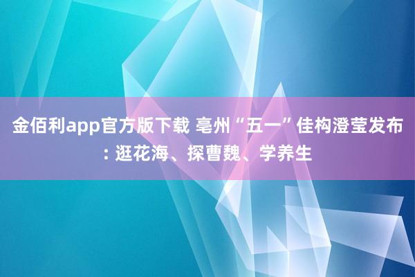 金佰利app官方版下载 亳州“五一”佳构澄莹发布: 逛花海、探曹魏、学养生