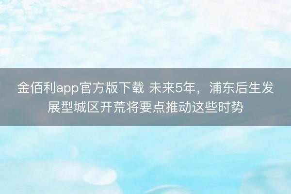 金佰利app官方版下载 未来5年，浦东后生发展型城区开荒将要点推动这些时势